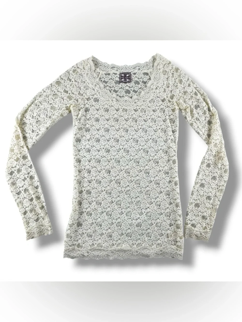 Free People Sheer Floral Lace Long Sleeve Layering Top Cream Size Small - Picture 1 of 7